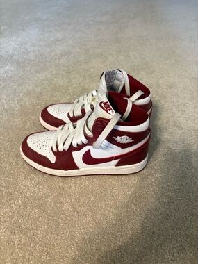 Nike Air Jordan 1 Burgundy & White Mid-Top Basketball Sneakers